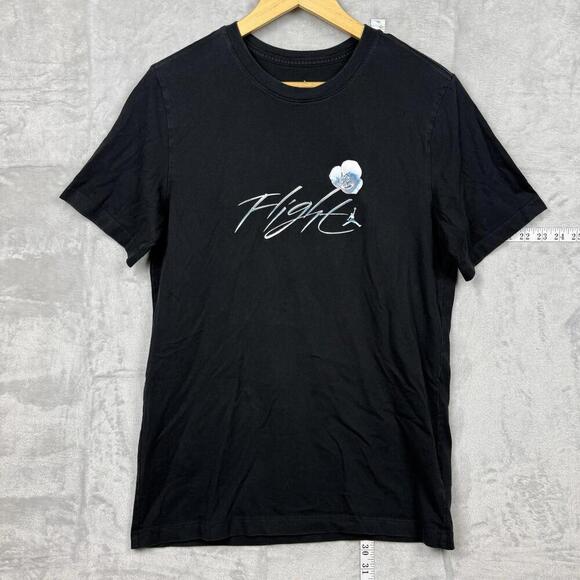 Jordan Flight Black Tee Chrome Jumpman Graphic Flower Logo Men Size M Y2K Street - Picture 2 of 8